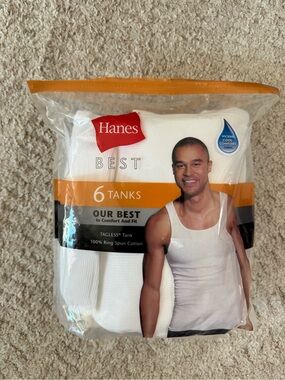 Hanes Best Men’s tagless 100% ring-spun cotton tanks - 6 pack - size XL - NEW!!